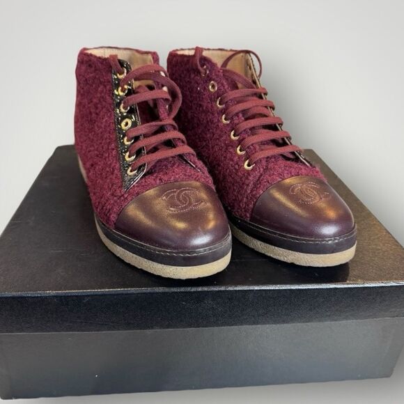 Chanel Tweed & Leather Ankle Boots 37 - Picture 1 of 7